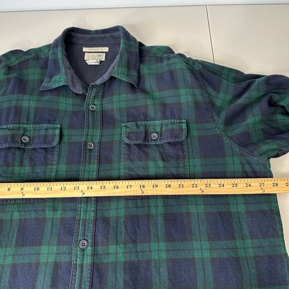 LL Bean Fleece Lined Flannel Shirt Mens 2XL Tall Blackwatch Plaid - Picture 7 of 8
